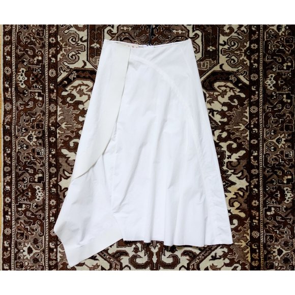 Marni White Cotton Laminate Contrast Draped Midi Skirt size IT 38 US 2 - Picture 3 of 9